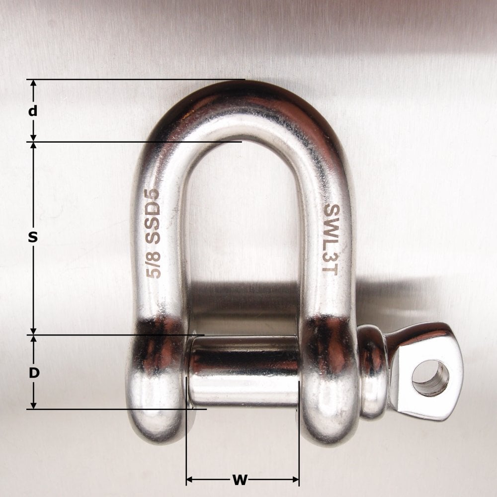 Stainless Steel Load Rated Dee Shackle with Screw Collar Pin - AISI 316
