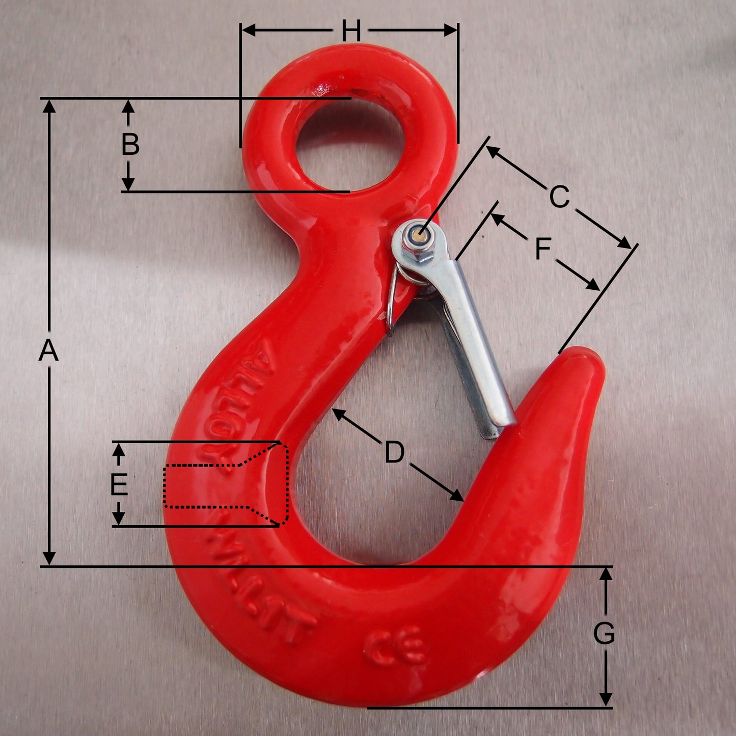 Large Eye Hooks: Alloy Steel with Safety Catch - Painted
