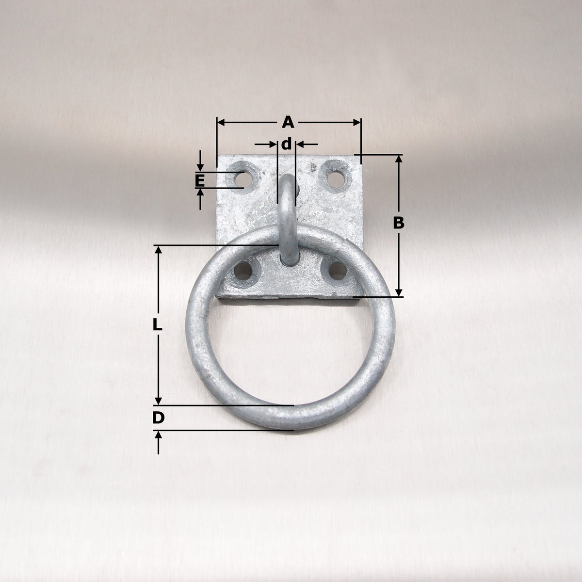 Binnacle Ring / Ring On Plate - 50mm x 50mm - Galvanised Steel