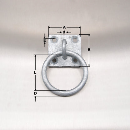 Binnacle Ring / Ring On Plate - 50mm x 50mm - Galvanised Steel