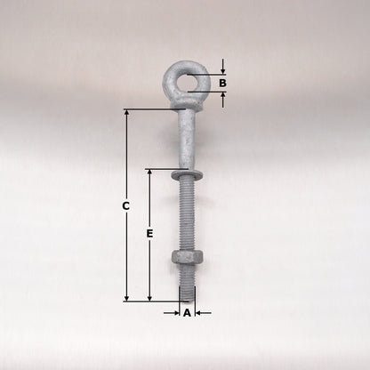 Long Shank Eyebolts with Nut and Washer - Galvanised