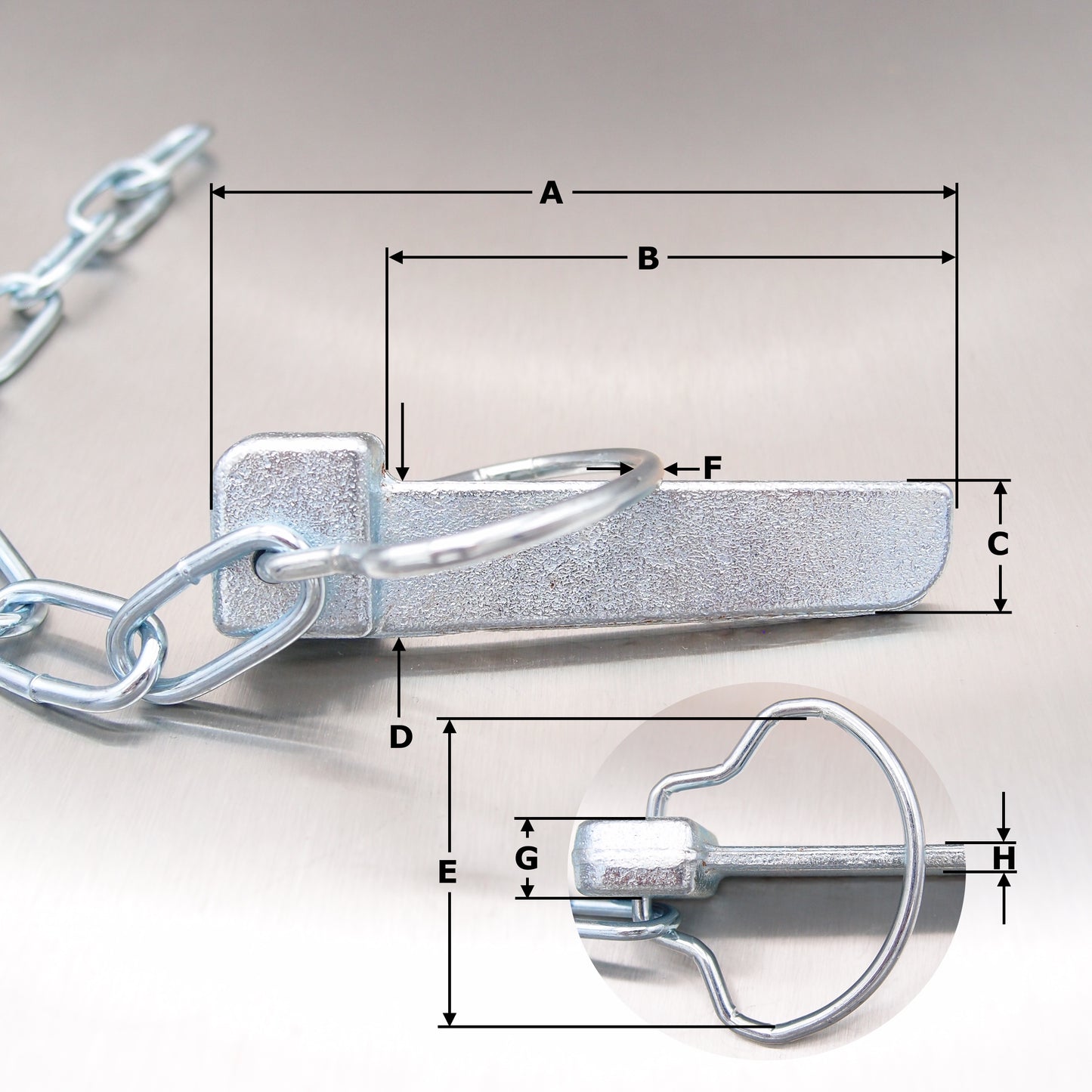 80mm Flat Cotter Pin and Chain - Spring Ring - Zinc Plated Steel