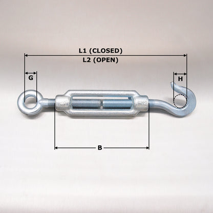 Turnbuckle - Hook & Eye - Galvanised - Open Body Straining Screw