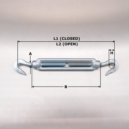 Turnbuckle - Hook & Hook - Galvanised - Open Body Straining Screw