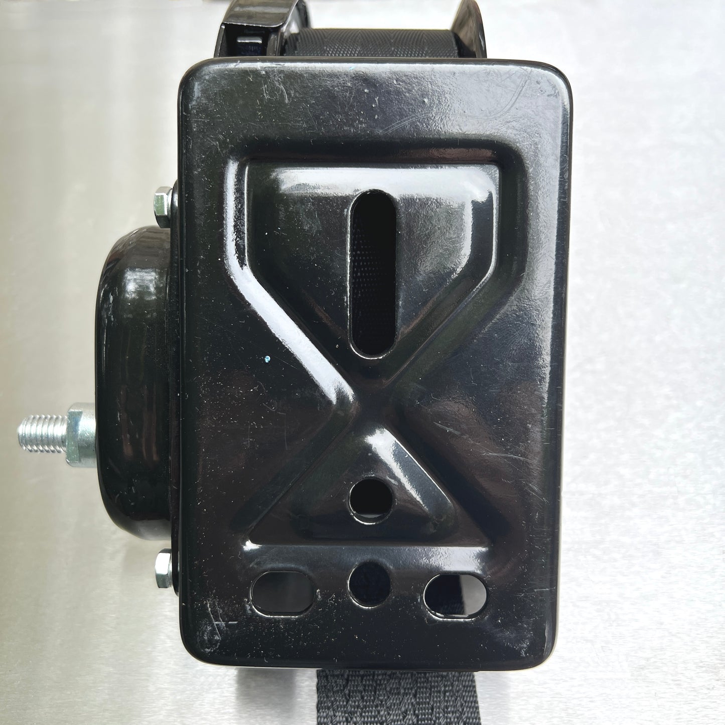 Black Coated Braked Hand Winch complete with Webbing Strap and Hook