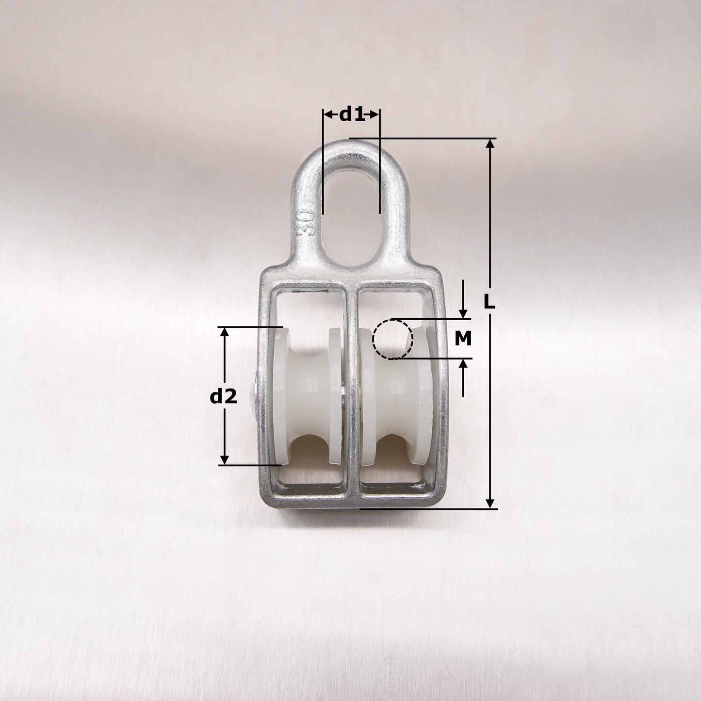 Double Awning Pulley - Nylon Sheaves - Fixed Eye - Zinc Plated Steel