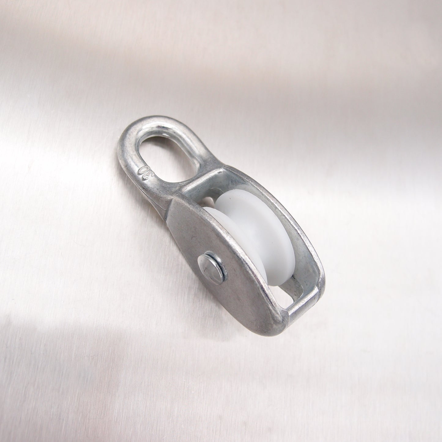 Single Awning Pulley - Nylon Sheave - Fixed Eye - Zinc Plated Steel