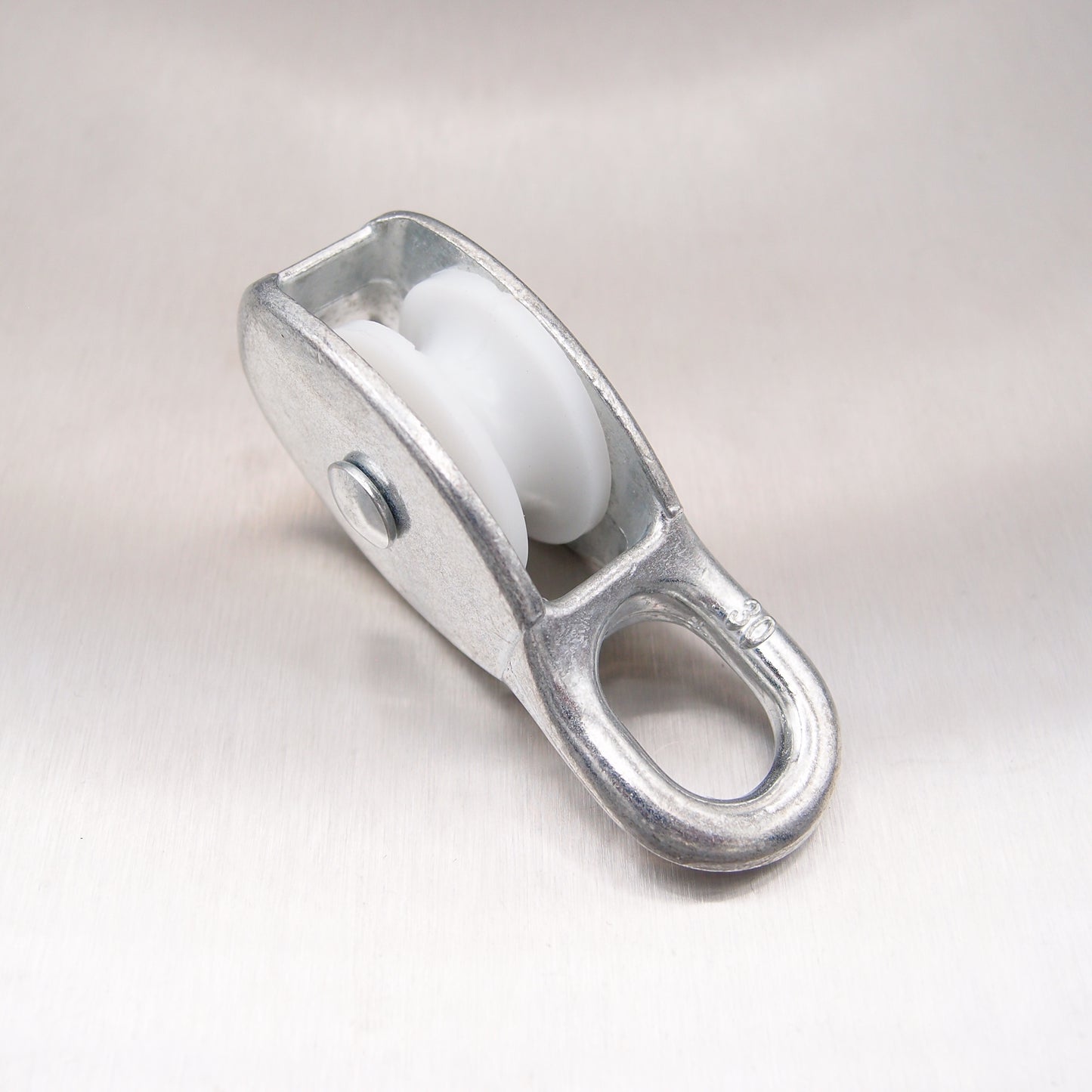 Single Awning Pulley - Nylon Sheave - Fixed Eye - Zinc Plated Steel