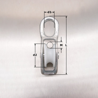 Single Awning Pulley - Nylon Sheave - Fixed Eye - Zinc Plated Steel