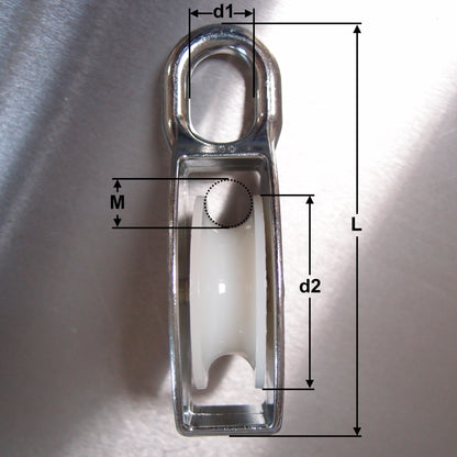 Single Awning Pulley - Nylon Sheave - Fixed Eye - Zinc Plated Steel