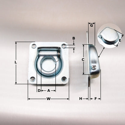 102mm x 96mm Recessed Lashing Link - Zinc Plated