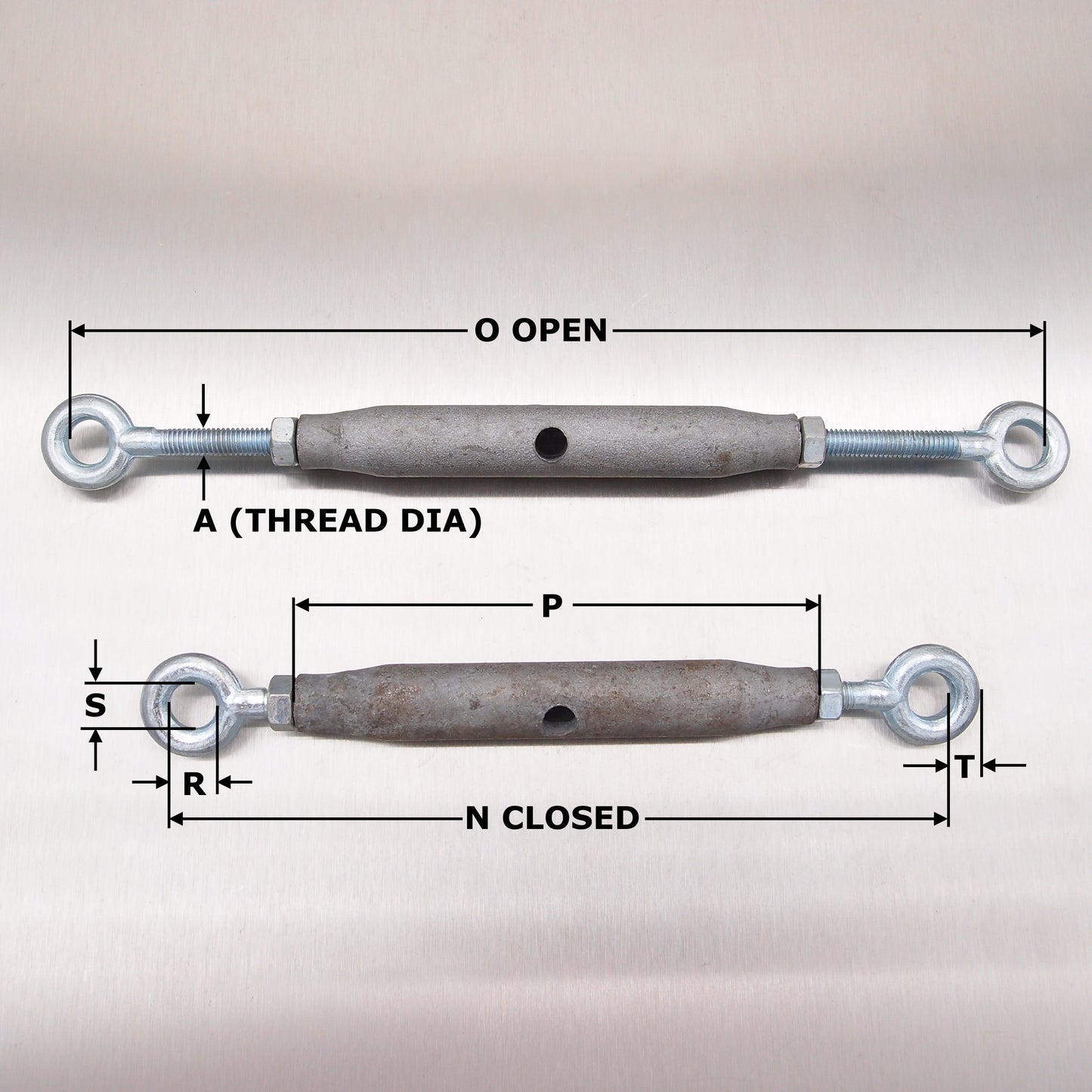 Rigging Screws Closed Body with Locknuts: Galvanised - Eye & Eye