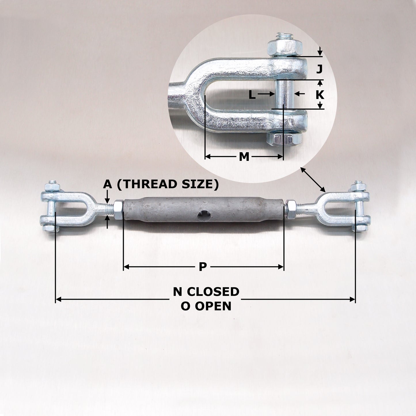 Rigging Screws Closed Body with Locknuts: Galvanised - Jaw & Jaw