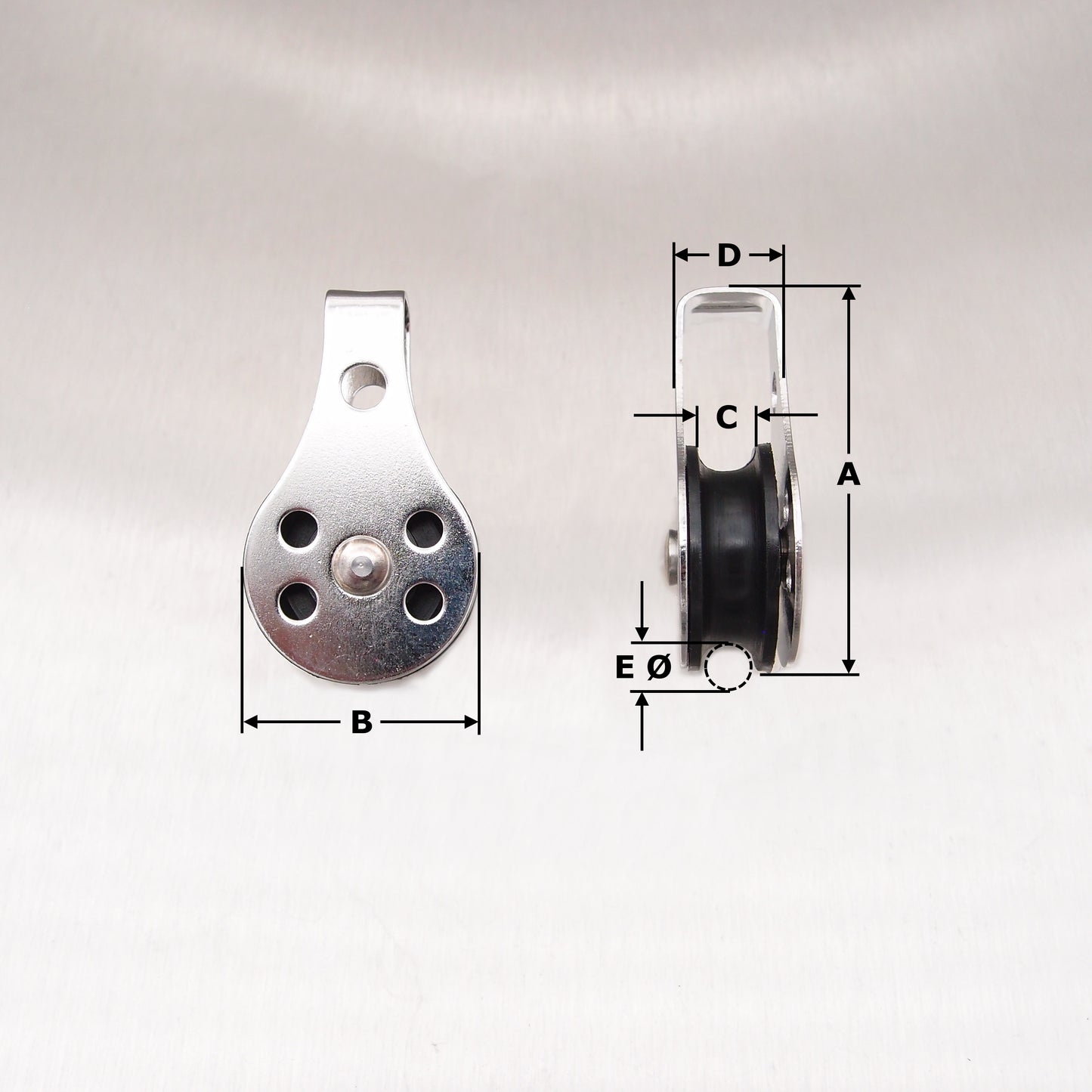 Stainless Steel 25mm Pulley Block with Nylon Sheave - Type 2 - AISI 316