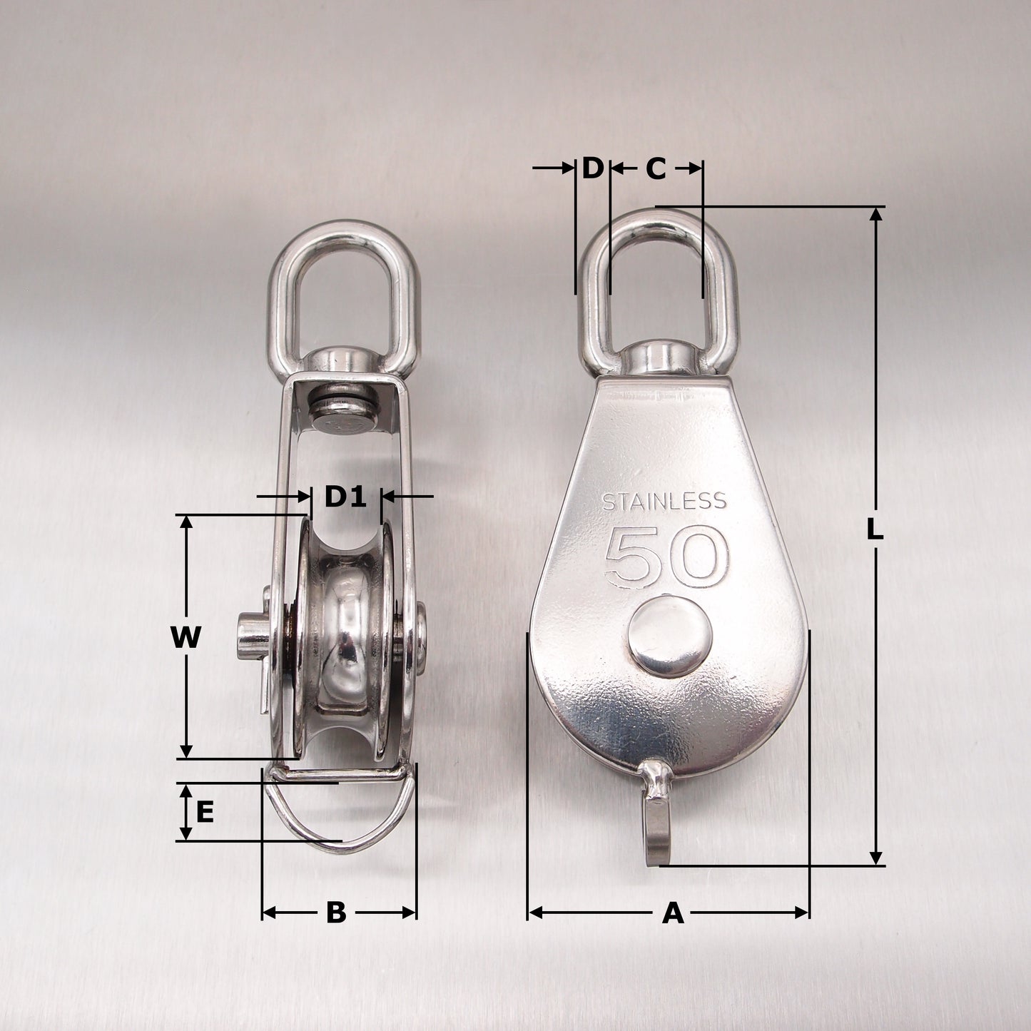 Stainless Steel Single Sheave Blocks with Swivel Oval Eye & Becket - AISI 316