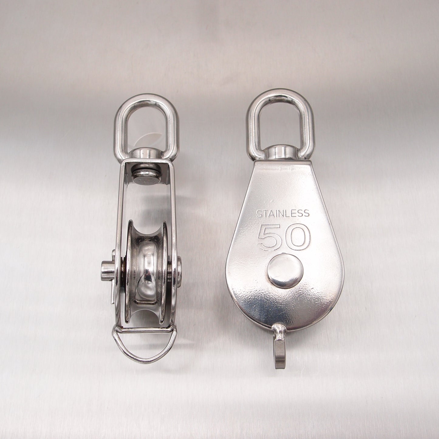Stainless Steel Single Sheave Blocks with Swivel Oval Eye & Becket - AISI 316