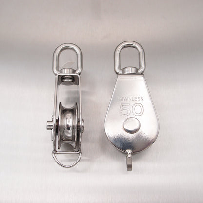 Stainless Steel Single Sheave Blocks with Swivel Oval Eye & Becket - AISI 316