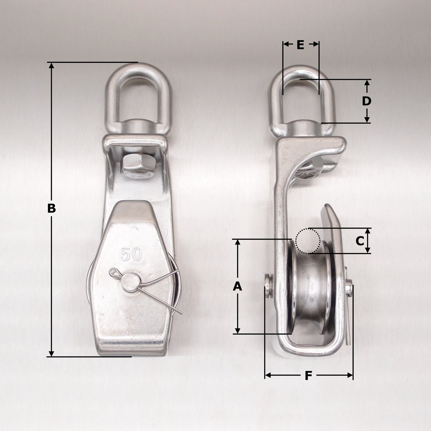 Suits 10mm Rope Stainless Steel Open Sided Pulley Block - AISI 316