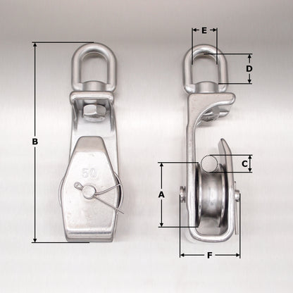 Suits 10mm Rope Stainless Steel Open Sided Pulley Block - AISI 316
