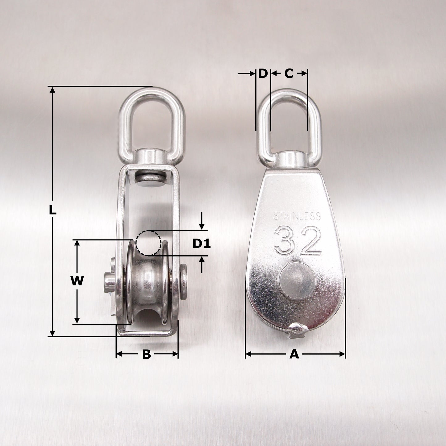 Stainless Steel Single Sheave Blocks with Swivel Oval Eye - AISI 316