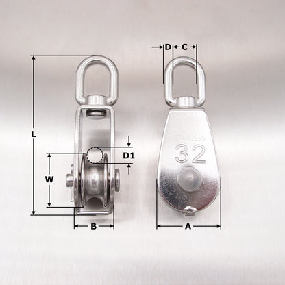 Stainless Steel Single Sheave Blocks with Swivel Oval Eye - AISI 316