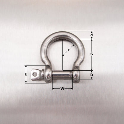 Stainless Steel Bow Shackle - with Screwed Collar Pin - AISI 316