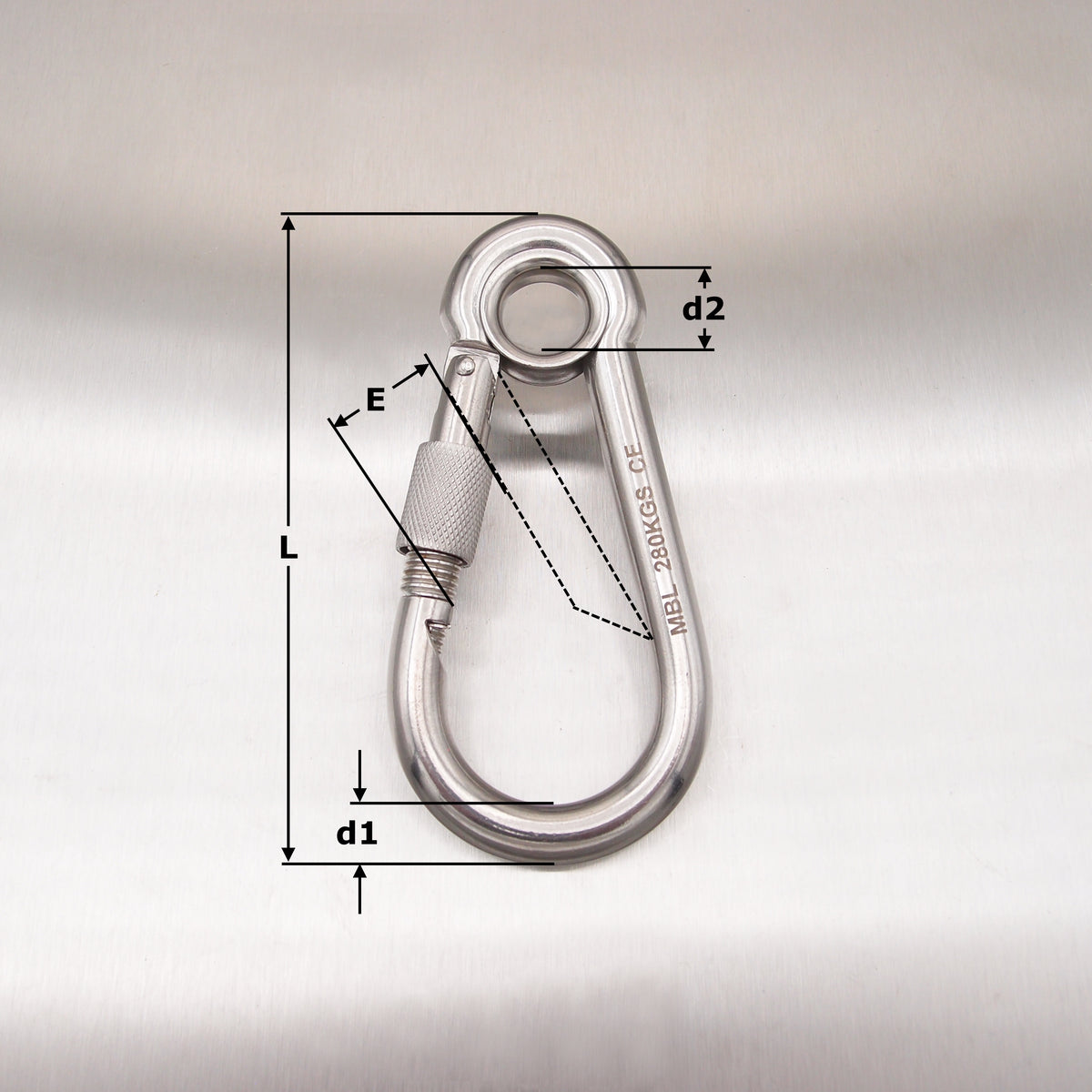Stainless Steel Load Rated Carbine Hook With Screw Nut - With Eyelet