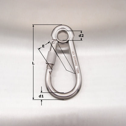 Stainless Steel Load Rated Carbine Hook With Screw Nut - With Eyelet