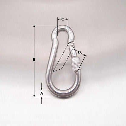 Stainless Steel Carbine Hooks with Screw Nut - Without Eyelet - AISI 316