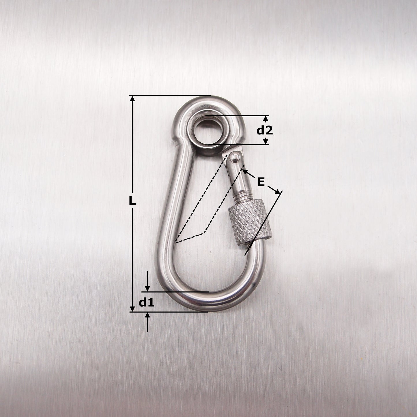 Stainless Steel Carbine Hook With Screw Nut - With Eyelet - AISI 316