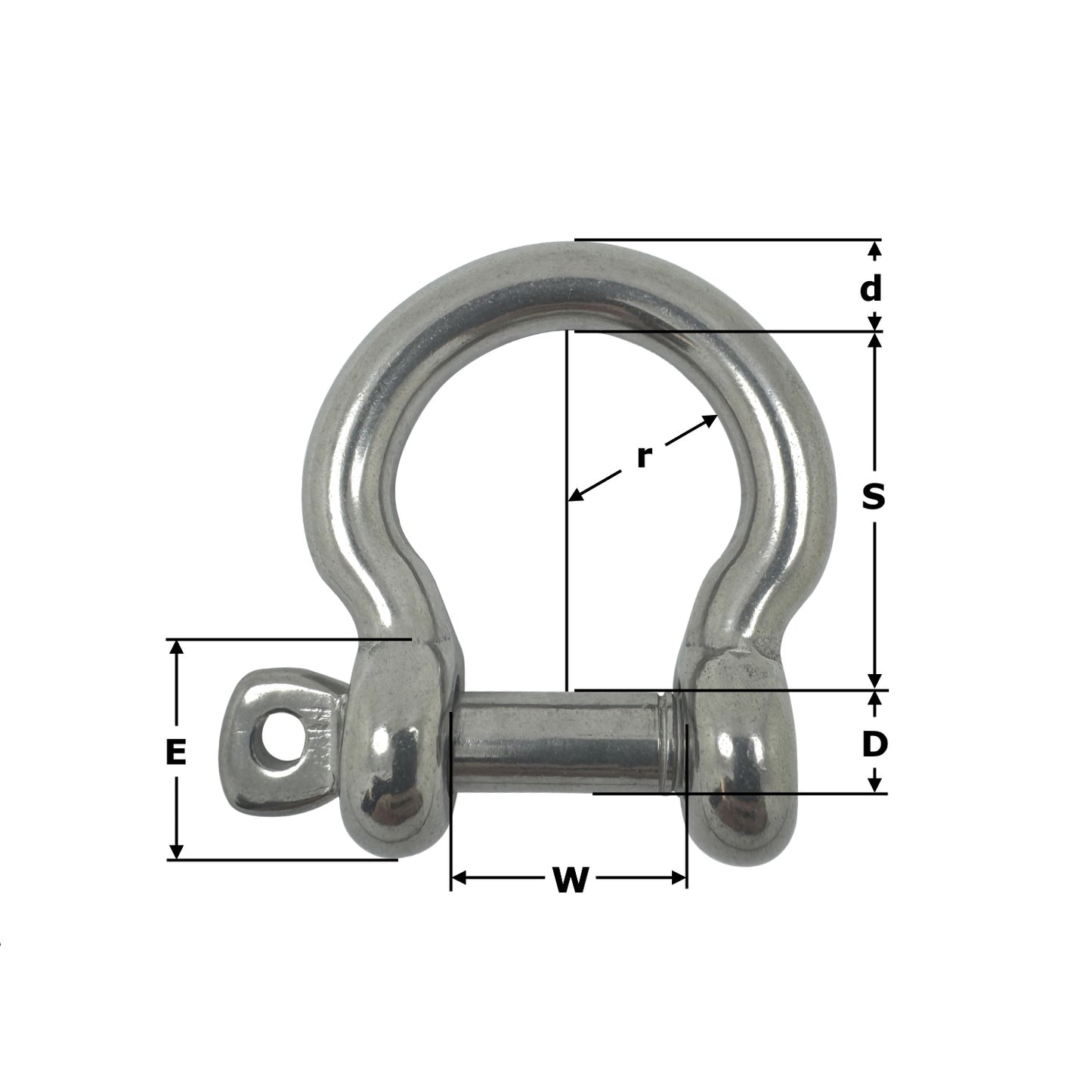 Stainless Steel Bow Shackle - with Captive Pin - AISI 316
