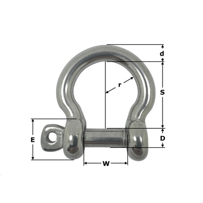 Stainless Steel Bow Shackle - with Captive Pin - AISI 316