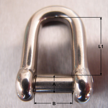 Stainless Steel Dee Shackles - with Allen Key Flush Pin (Hexagon Socket) - AISI 316