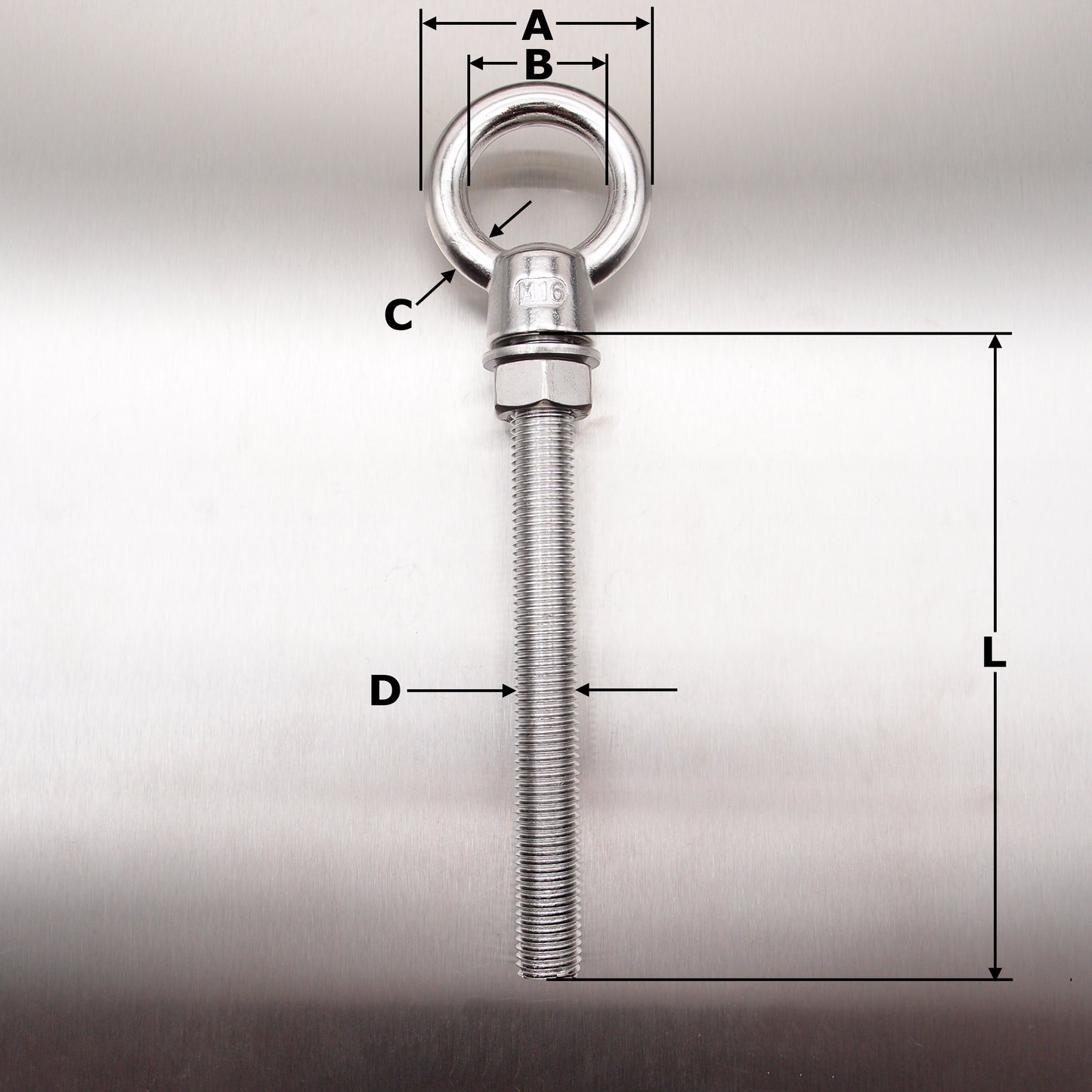Stainless Steel Long Shank Eyebolts with Nut and Washer AISI 316