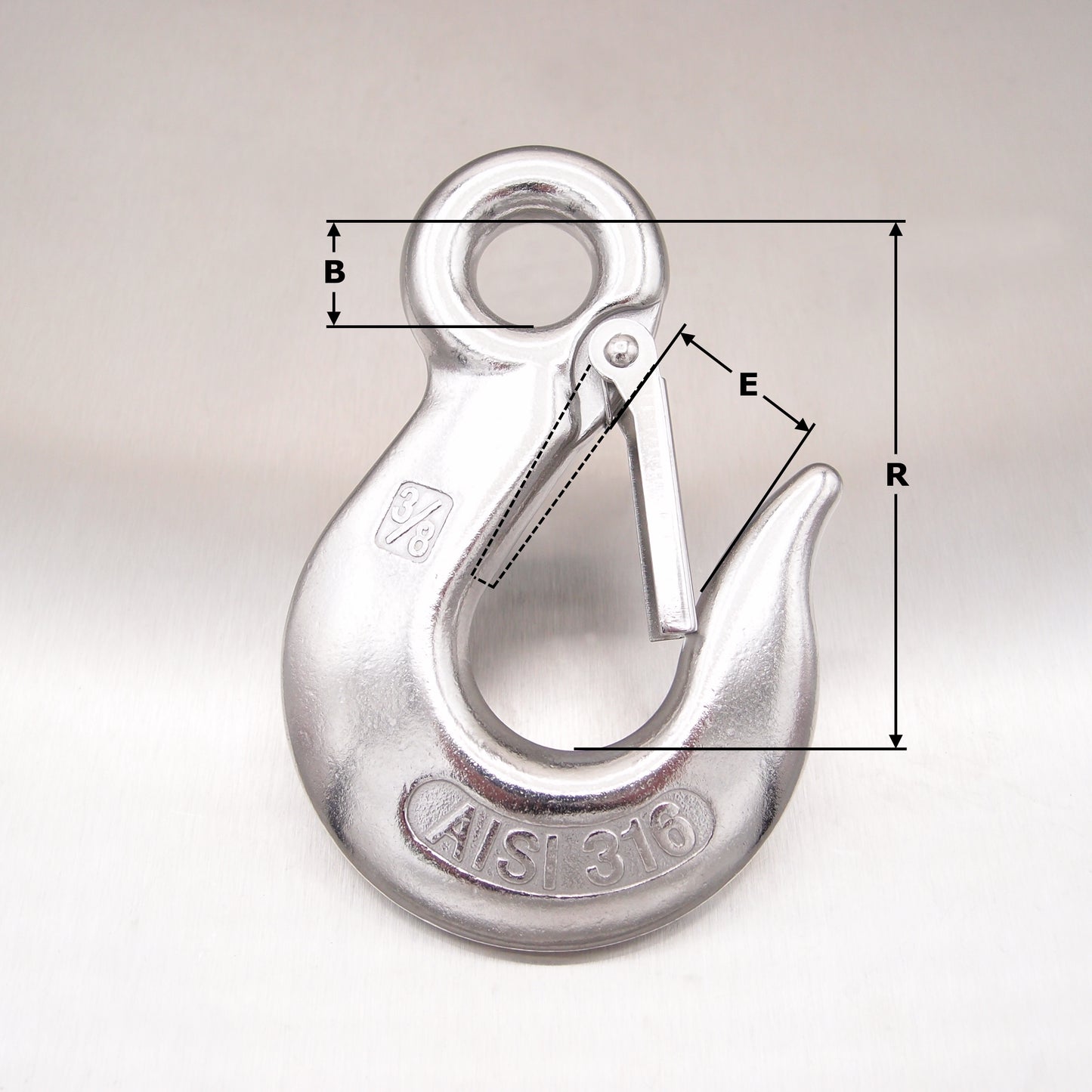 Stainless Steel Eye Type Sling Hook with Safety Catch - AISI 316