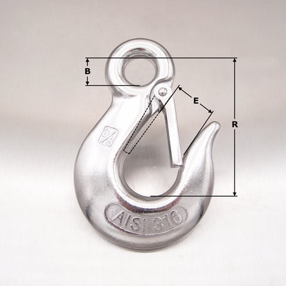 Stainless Steel Eye Type Sling Hook with Safety Catch - AISI 316