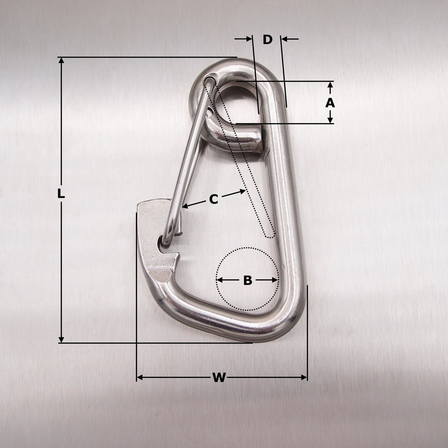 Stainless Steel Formed Eye Carbine Hooks with Spring Wire Safety Catch - AISI 316