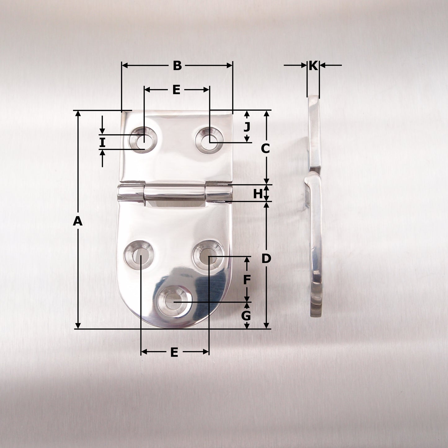76mm x 40mm Half Oval Hinge Stainless steel AISI 316