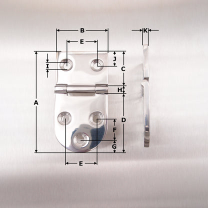 76mm x 40mm Half Oval Hinge Stainless steel AISI 316