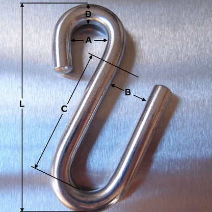 Stainless Steel Long Arm S Hooks - AISI 316