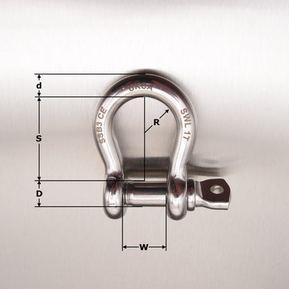 Stainless Steel Load Rated Bow Shackle with Screw Collar Pin - AISI 316