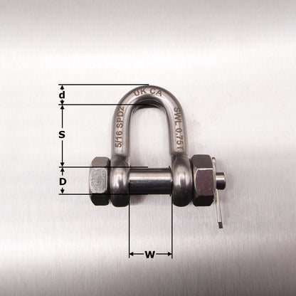 Stainless Steel Load Rated Safety Dee Shackle - AISI 316