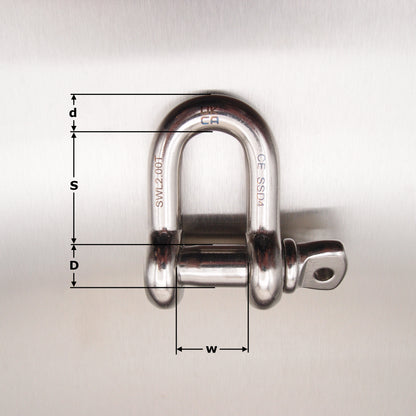 Stainless Steel Load Rated Dee Shackle with Screw Collar Pin - AISI 316