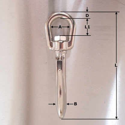 Stainless Steel Swivel Hook with Safety Catch - AISI 316
