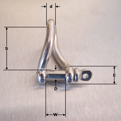Stainless Steel Twisted Shackle with Screwed Collar Pin AISI 316