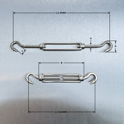 Turnbuckle - Hook & Hook - Stainless Steel AISI 316 - Open Body Straining Screw