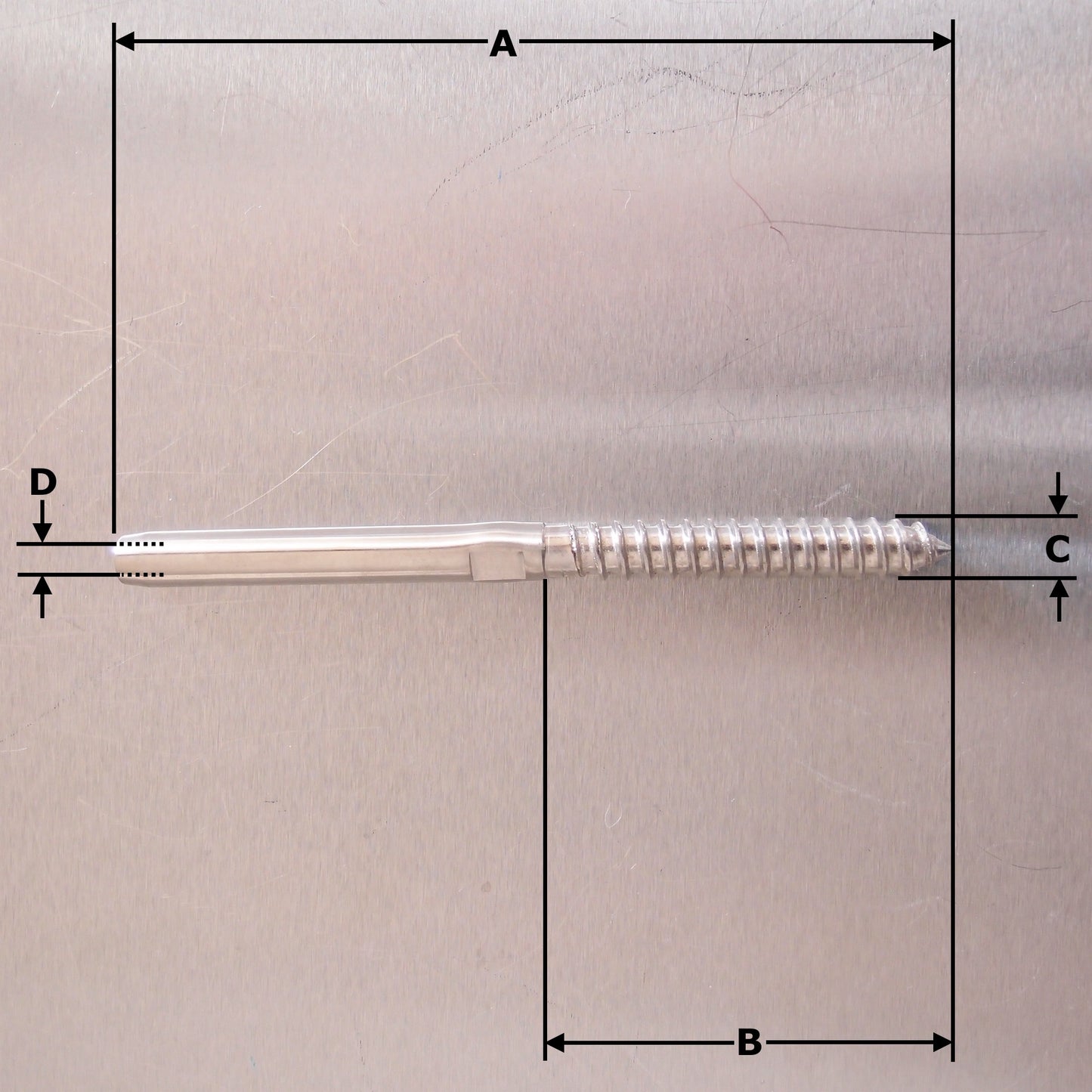 Swage Stud Terminal with Wood Screw Thread - Stainless Steel AISI 316