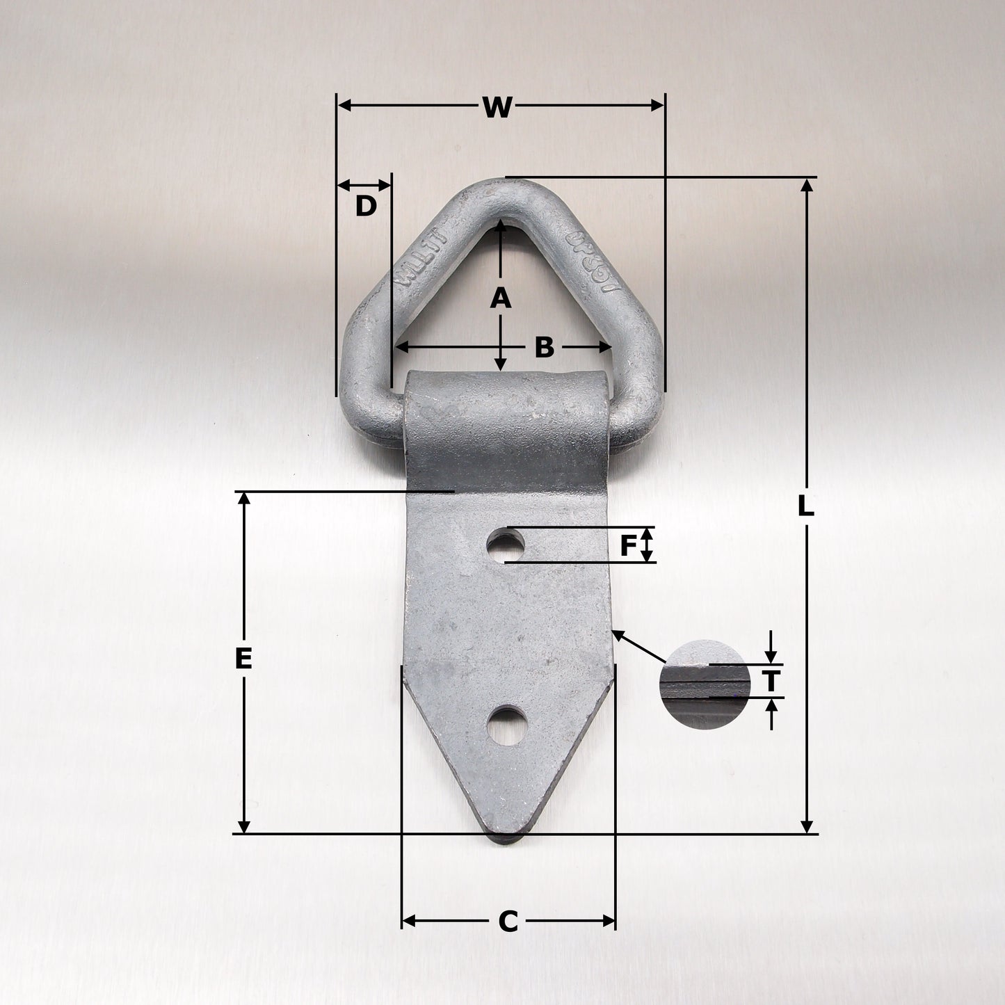 50mm 1 tonne Lashing Link Triangular Drop Forged with Fold Over Plate - Bolt-on - Hot Dipped Galvanized