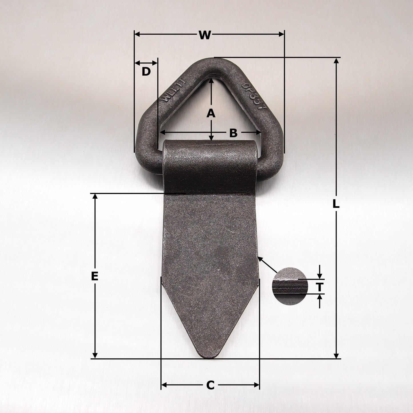 50mm 1 tonne Lashing Link Triangular Drop Forged with Fold Over Plate - Weld-on - Self Colour