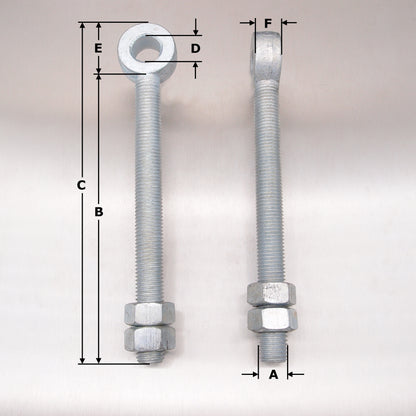 Mild Steel Swingbolts - Gate Eyebolt - With Nuts - Zinc Plated